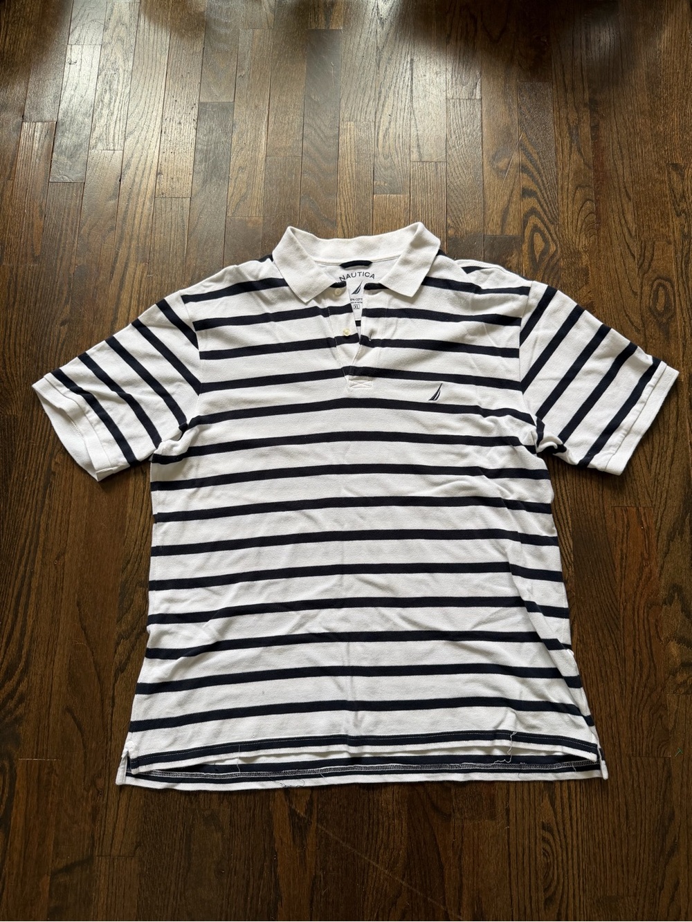 Nautica White Polo with Navy Horizontal Stripes